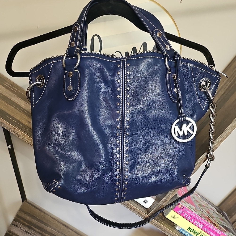 Michael Kors Blue Shoulder Bag with Silver Hardware